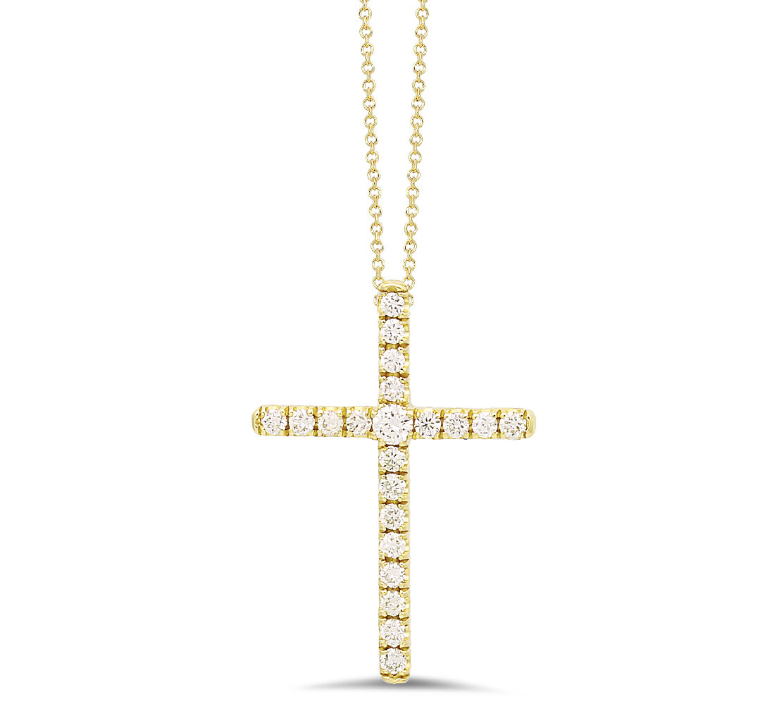 18K gold diamond cross pendant - SKU#: 29795 — Michael John Bridal